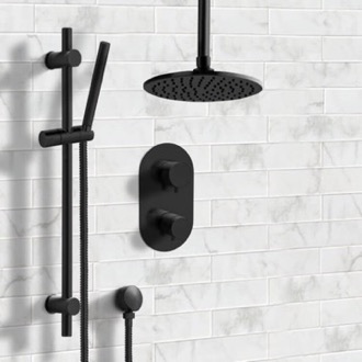 Shower Faucet Black Thermostatic Ceiling Shower System with Handheld Remer SFR60
